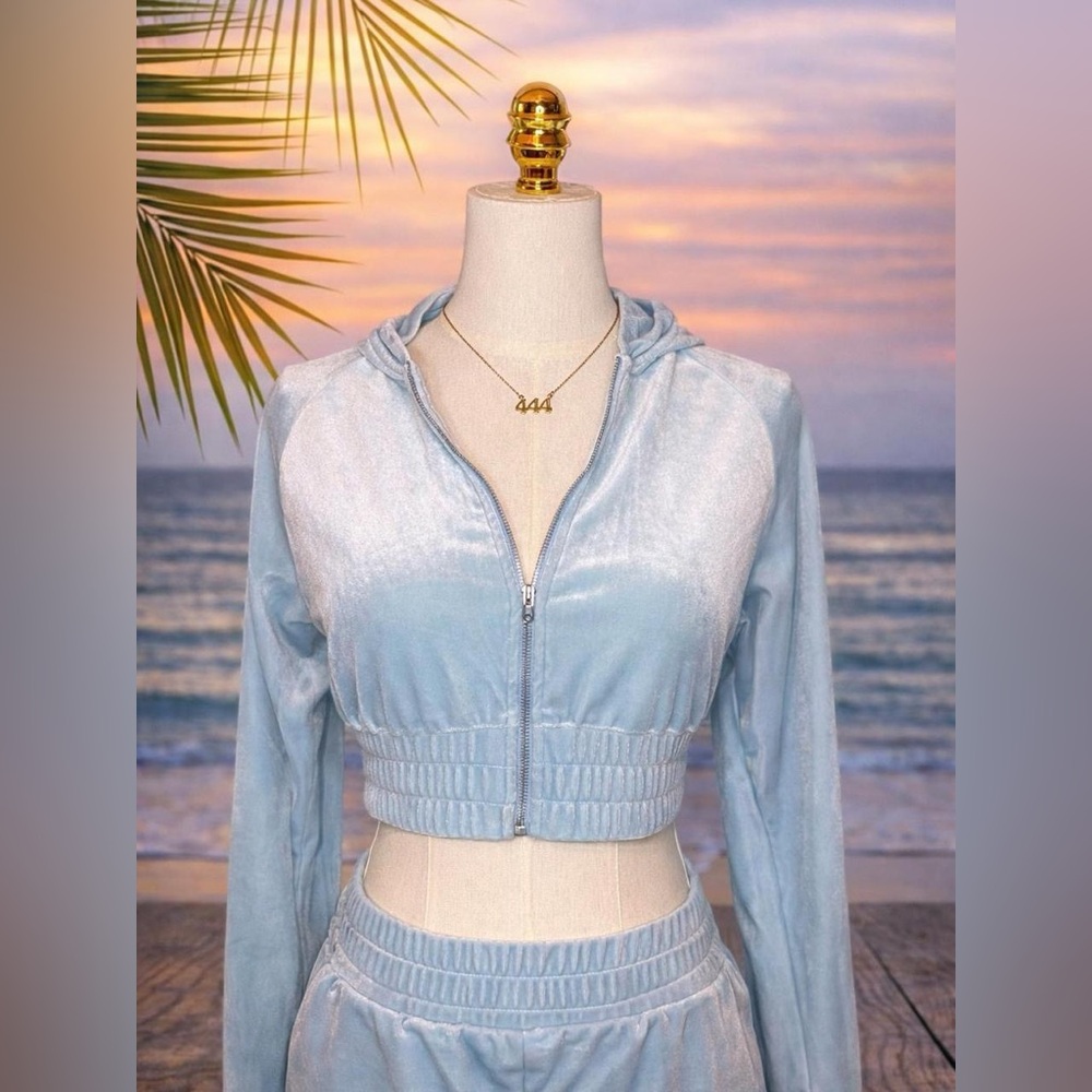 Baby Blue Velour Shorts & Jacket Set🩵